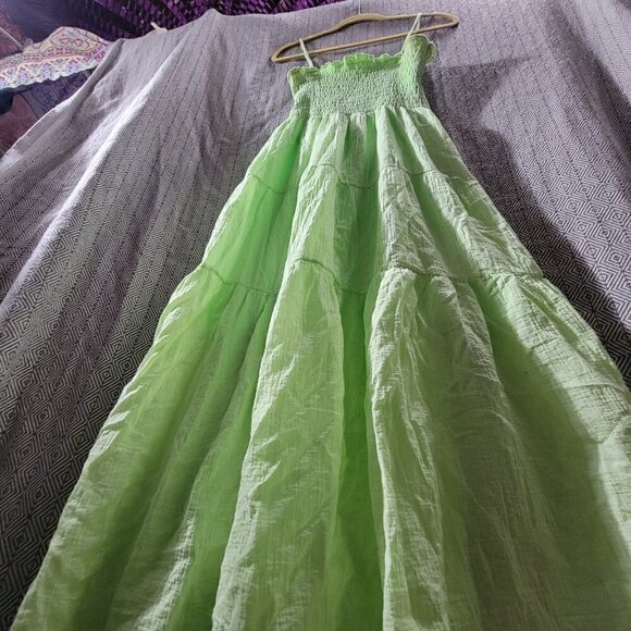 Shoreline Women's Lime Green Midi Flowy Sinched Top With Thin Straps Onesize - Picture 11 of 14